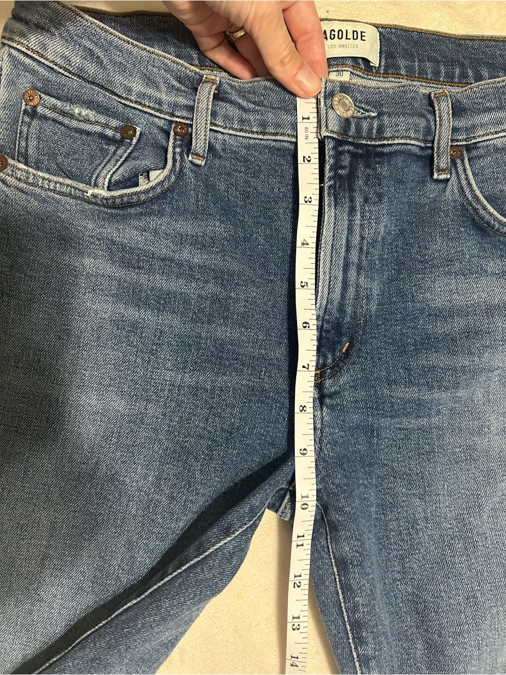 Agolde Toni Jeans Distressed Mid Rise Straight Leg Medium Wash Blue Size 30 - Picture 6 of 8